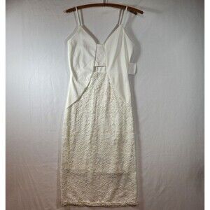 Charlotte Russe Dress Sz Medium Ivory Spaghetti Strap Cut Out Lace Over Read